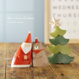 クリスマス置物 よりそいサンタ・クマ・ツリー セット[サンタクロース クリスマスツリー 飾り 木製 置物 かわいい 卓上 小さい オブジェ 置き物 クリスマス飾り Xmas 装飾 北欧 風 玄関 窓辺 飾り付け 冬 雑貨 クリスマス雑貨 おもちゃ クリスマス]
