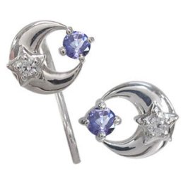 月・星・タンザナイト・ピアス・10金・キャッチ不要