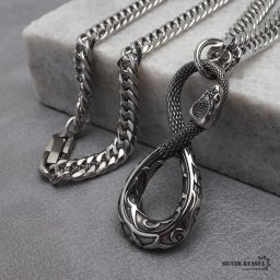 ステンレス スネークネックレス シルバー ダブル喜平チェーンネックレス 幅6mm 長さ50cm 60cm 蛇 中折式 メンズ 男性 お洒落 人気 トレンド 流行り 金属アレルギー対応 ペンダント