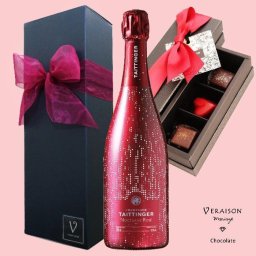 ワイン ギフト チョコレート【ロゼワイン×チョコ】【シャンパン テタンジェ ノクターン スリーヴァー 正規品 スパークリング× ショコラ 3個入】ショコラ ボンボンショコラ リボン包装 「パッション タンザニア メキシック」（無料）手提げバッグ