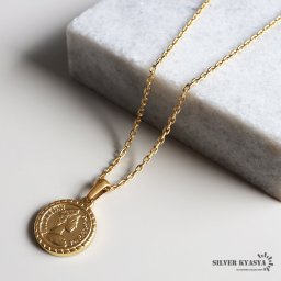 コインネックレス レディース 4面カット 小豆チェーン アンティーク デザイン イギリス エリザベス2世 エリザベス女王 女性 ゴールド 18K GP ステンレス 金属アレルギー対応 ペンダント