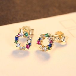ピアス 両耳用 キュービックジルコニア マルチカラー シルバー925 イエローゴールド スタッド 可愛い かわいい きれいめ カラフル 輪っか わっか サークル nce074
