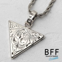 BFF ブランド トライアングルネックレス シルバー 銀色 silver プルメリア 逆 三角形 ハワイアンジュエリー ロープチェーン 彫金 手彫り 専用BOX付属