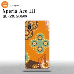 SO-53C SOG08 ワイモバイル Xperia Ace III スマホケース 背面ケースソフトケース エスニック 花柄 オレンジ 茶 +アルファベット 2022年 6月発売 nk-so53c-tp1584i