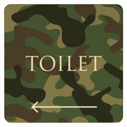 27x27cm トイレ 御手洗 TOILET トイレマーク 迷彩 カラー TOILET 左 矢印 文字タイプ ピクトサイン 木製ドアサイン ドアプレート インテリア 施設 案内