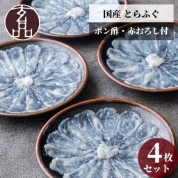 【公式】お買得 4皿セット 国産とらふぐ刺身（てっさ）昆布締め仕立て【日時指定可／熨斗対応可／送料無料】数量限定 お歳暮 年末年始 お取り寄せ 家族 親戚 義父母 実家 豪華 贅沢 ご褒美 お返し 感謝 国産 ふぐ ふぐ刺し ふぐ刺身 とらふぐ 刺身 鮮魚 海鮮 お礼 お返し 慶事 お祝い 玄品ふぐ 玄品 フグ 河豚 トラフグ オリジナルポン酢付き 冷凍 クール便発送