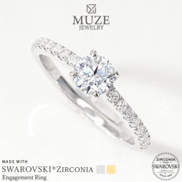 【職人の魂】MUZE JEWELRY 指輪   直径5mm（総0.89ct相当）ハーフエタニティ プラチナ仕上げ オーダーメイド プラチナ仕上げ K18ゴールド仕上げ エンゲージリング 婚約指輪  スワロフスキージルコニア使用リング プロポーズ 記念 made in japan 刻印 名入れ