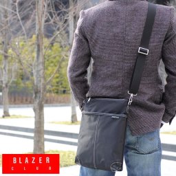 ショルダーバッグ メンズ タテ型 BLAZER CLUB 薄マチ A4 縦型 ブラック 日本製 軽量 薄型 ナイロン