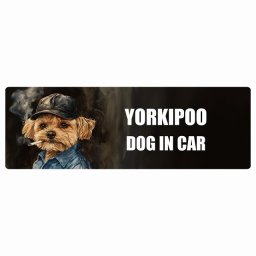 YORKIPOO ヨープー DOG IN CAR カーステッカー 犬 作業服 ちょい悪 20x6.7cm 長方形 防水 屋外 屋内 ドッグオンボード デカール