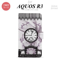 SH-04L/SHV44 AQUOS R3 手帳型スマホケース カバー 時計 妖精 黒  nk-004s-r3-dr1256