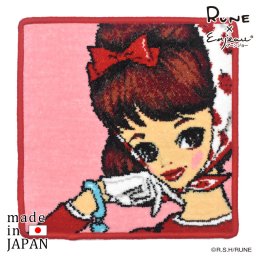 RUNE【内藤ルネ × アーンジョー】いちごスカーフの少女 日本製 シェニール織 ハンカチ アーンジョー Enjeau ラッピング対応可 ※ネコポス便発送
