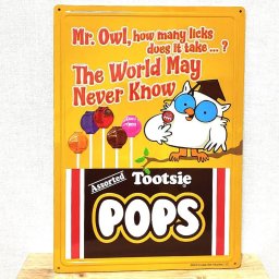 ブリキ看板 Tootsie POPS エンボスメタルサイン アメリカン お菓子 プレート トッツィーポップス 可愛い キャラクター 壁飾り かわいい 雑貨 インテリア おしゃれ カフェ バー 店舗