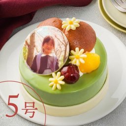 ホワイトチョコと小豆の抹茶金時風ケーキ　写真ケーキ ガトー抹茶 5号 15cm