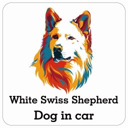 名入れ可 Dog in Car White Swiss Shepherd ホワイトスイスシェパード Dタイプ サインステッカー シール 正方形 13x13cm 防水 屋内 屋外 セーフティサイン 安全対策 車用 安全運転 煽り運転対策 安全対策 カラフル ポップアート風 イラスト カーサイン