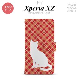 【手帳型 スマホ カバー ケース】【SO01J】【エクスペリア XZ 】手帳型 ケース SO-01J スマホ カバー XPERIA XZ エクスペリア 猫 チェック赤A nk-004s-so01j-dr951【メール便送料無料】