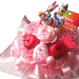 ドナルド デージー 入り 花束風 ハート2 プチ プリザーブドフラワー入りギフト ケース付き ◆誕生日プレゼント・記念日の贈り物におすすめのフラワーギフト