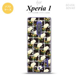 SO-03L SOV40 901SO Xperia 1 スマホケース ソフト カバー 花柄 バラ チェック 黒 +アルファベット nk-xp1-tp253i