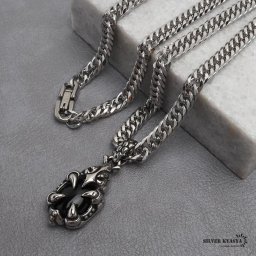 ステンレス ドラゴンネックレス シルバー ブラック ダブル喜平チェーンネックレス 幅6mm 長さ50cm 60cm 龍 オニキス クロウ 中折式 メンズ 男性 お洒落 人気 トレンド 流行り 金属アレルギー対応 ペンダント