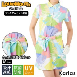 ラウドマウス ゴルフウェア ワンピース レディース 半袖 ひざ上 春 夏 吸汗速乾 ドライ 抗菌防臭 UVカット ウエスト調整可能 総柄  Loudmouth 2023ss 敬老の日 プレゼント ギフト