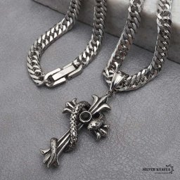 ステンレス クロスネックレス シルバー ダブル喜平チェーンネックレス 幅6mm 長さ50cm 60cm 蛇 スネーク 一粒 ストーン ゴシック 中折式 メンズ 男性 お洒落 人気 トレンド 流行り 金属アレルギー対応 ペンダント