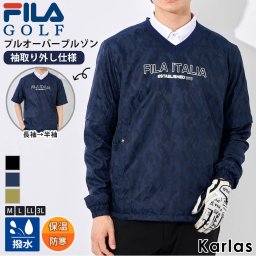 FILA GOLF フィラゴルフ ゴルフウェア ブルゾン 袖取り外し可能 長袖 半袖 メンズ Vネック プルオーバー ブランド 秋 冬 撥水 蓄熱 防寒 保温 スポーツ ジャケット アウター 黒 紺 ゆったり 大きいサイズ M L LL 3L 2023fw REGULAR　karlas