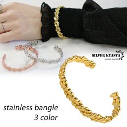 ステンレス フラワーバングル 結び目 ノット 花 フラワー 腕輪 リボン ロープ silver gold rose pink ゴールド シルバー ローズ ピンク ブレスレット 金属アレルギー対応 3カラー