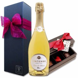 夏ギフト お中元 ワイン ギフト 結婚 御祝 誕生日 送料無料 冷蔵便 ノンアルコールワイン 【ヴィンテンス スパークリング プレステージ　ブラン・ド・ブラン 750ml 1本×ボンボンショコラチョコレート 3個入：パッション/タンザニア/メキシック】