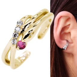 イヤーカフ レディース ゴールド イヤカフ 18k 18金 ヘビ 蛇 誕生石 7月 ルビー 片耳