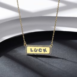 ネックレス キュービックジルコニア ホワイト シルバー925 イエローゴールド 小豆 アズキチェーン 引き輪 モチーフ 文字入り LUCK cn20061309