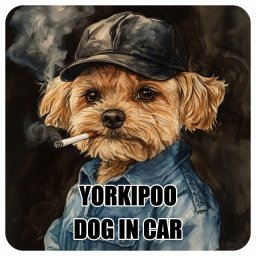 YORKIPOO ヨープー DOG IN CAR カーステッカー 犬 作業服 ちょい悪 13x13cm 正方形 防水 屋外 屋内 ドッグオンボード デカール