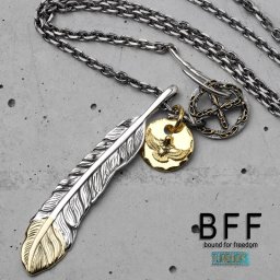 BFF ブランド フェザーネックレス シルバー925 先金 ネイティブ インディアンジュエリー 羽根 メタルチャーム カスタム シルバーチェーン 金属アレルギー対応 専用BOX付属