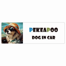 Pekeapoo ペキプー 犬 カーステッカー DOG IN CAR 海 麦わら帽子 サングラス 夏 20x6.7cm 長方形 防水 屋外 屋内 車ステッカー ステッカー 車 かっこいい おしゃれ かわいい バイク サインステッカー カーサイン