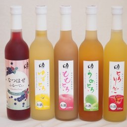 果実リキュール5本セット(国産林檎のとろりんご 国産梅のうめとろ 国産ゆずのゆずとろ 国産完熟桃のももとろ 和製ブルーベリーなつはぜふるーてぃ) 500ml×5本