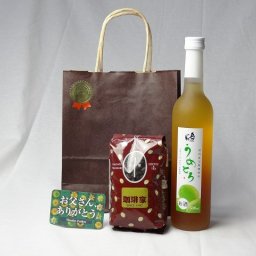 父の日 ギフトセット リキュールセット( 完熟梅の味わいと日本酒のうまみをたっぷりの梅リキュール　うめとろ500ｍｌ　7％奥の松酒造(福島県)+オススメ珈琲豆(特注ブレンド200ｇ)) 父の日カード 付