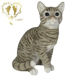 送料無料  大きなサイズで【巻き座りサバトラ猫】 CAT　本物そっくり  玄関　ガーデン 雑貨 オーナメント  おしゃれ置物 樹脂 お出迎え  おうち時間 WooBia
