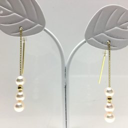 真珠 ピアス パール アコヤ真珠 チェーン 4.0-4.5mm ホワイトピンク K18 イエローゴールド 67912 イソワパール