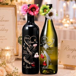 名入れ SXX ウエディングギフト 酒セット デコボトル ワイン テラノブレ ヴァラエタル 750ml 赤 白 2点 コサージュ付 ギフトBOX入り / プレゼント ギフト 夫婦 結婚 新婚 記念 祝い パーティー 紅白