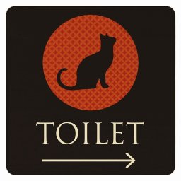 14x14cm トイレ 御手洗 TOILET トイレマーク ねこ 猫 ネコ ミッドナイト風 男女マーク 右 矢印 ピクトサイン 木製ドアサイン ドアプレート インテリア 施設 案内