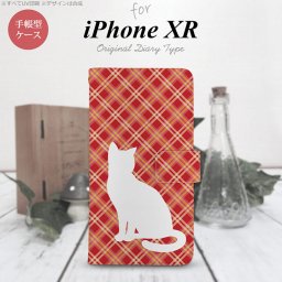 iPhoneXR iPhone XR 手帳型スマホケース カバー 猫 バイアスチェック 赤  nk-004s-ipxr-dr951
