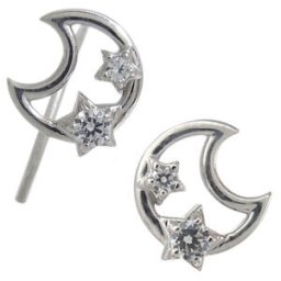 月 星 ダイヤモンド ピアス 10金 キャッチ不要