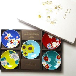九谷焼 豆皿揃 四季の花/青郊窯  小皿 セット 【御結婚御祝・内祝・新築御祝・還暦御祝・御礼・寿・ギフト包装可能】