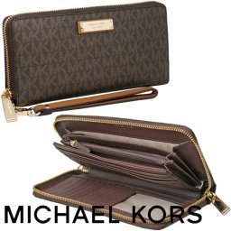 MICHAEL KORS マイケルコース 長財布 ストラップ付 レディース MKシグネチャー ブラウン 32S7GTTE9B 200 海外正規品 無料ラッピング可