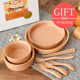 ベビー食器 木製9点セット 箱入り お食い初め食器 離乳食食器 幼児食食器  出産祝い ギフト プレゼント 贈り物 お祝い おくいぞめ ベビーギフト 赤ちゃんギフト ベビー向け食器 木製食器 食器 プレート ボウル スプーン フォーク