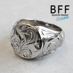 BFF ブランド ハワイアンリング メンズ 印台リング 丸型 シルバー シグネットリング スタンプリング 専用BOX付属