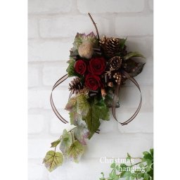 ■クリスマスス 手作りキット スワッグ リース■ 壁掛け プリザーブドフラワー クリスマス飾り 材料 花材 マニュアル プリザーブドフラワー 壁飾り 玄関 置き型 赤クリスマスレッド ゴールド 