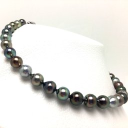 真珠 ネックレス パール 鑑別 黒蝶真珠 8.3-11.2mm マルチカラー シルバー クラスップ 73439 イソワパール
