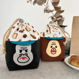 【名入れ】キャップおさる・ごりらのころりん巾着（パン） お弁当グッズ おにぎり入れ ランチセット サル ゴリラ アニマルグッズ 温泉グッズ オリジナルプリント