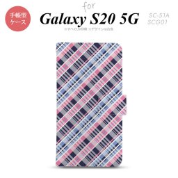 SC-51A SCG01 Galaxy S20 5G 手帳型 スマホケース 全面印刷 おしゃれ ストラップホール 内側にカードポケット付き バイアスチェック ピンク 青 nk-004s-s20-dr439