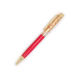 [20レッド]金運招来 金箔入り ボールペン【開運】縁起物 金箔 ゴールド ハンドメイド 1本売り