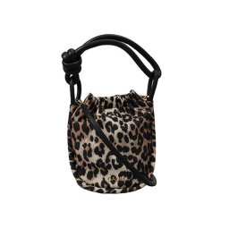 ガニー GANNI バッグ ショルダーバッグ バケットバッグ A5178 5826 943 KNOT SMALL BUCKET PRINT LEOPARD ノット LEOPARD ブラック＋ブラウン系